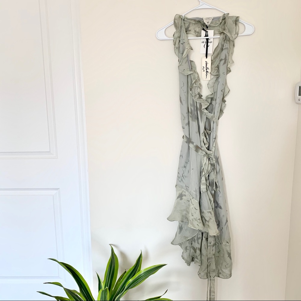 NWT silk ruffled wrap dress with watercolor print